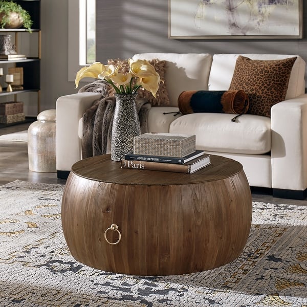Shop Black Friday Deals On Jaune Reclaimed Wood And Gold Ring Wine Barrel Table Set By Inspire Q Artisan Overstock 31963913