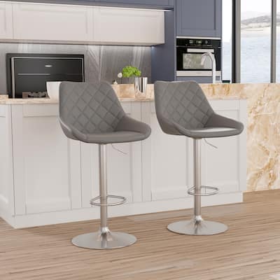 Set of 2 Bar Stool Adjustable Swivel with Silver Iron Frame - 15" x 43"