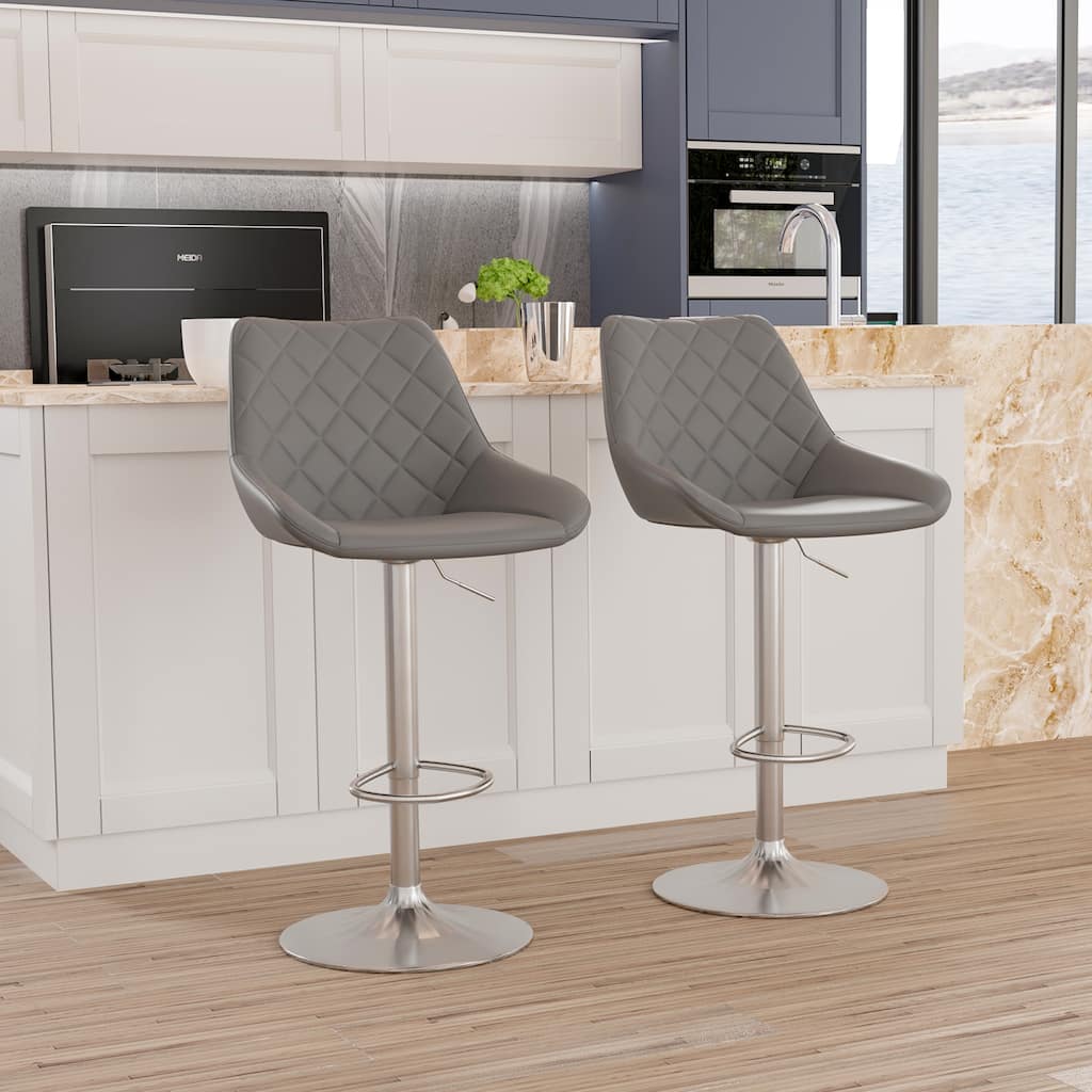 Set of 2 Bar Stool Adjustable Swivel with Silver Iron Frame - 15" x 43"