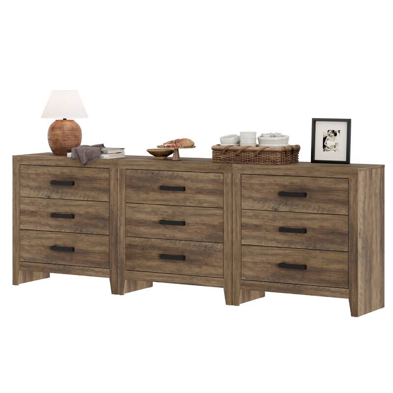 WAMPAT Farmhouse 3-Drawer Dresser, Wooden Chest of Drawers, Modern Storage Organizer & Nightstand for Bedroom, Living Room