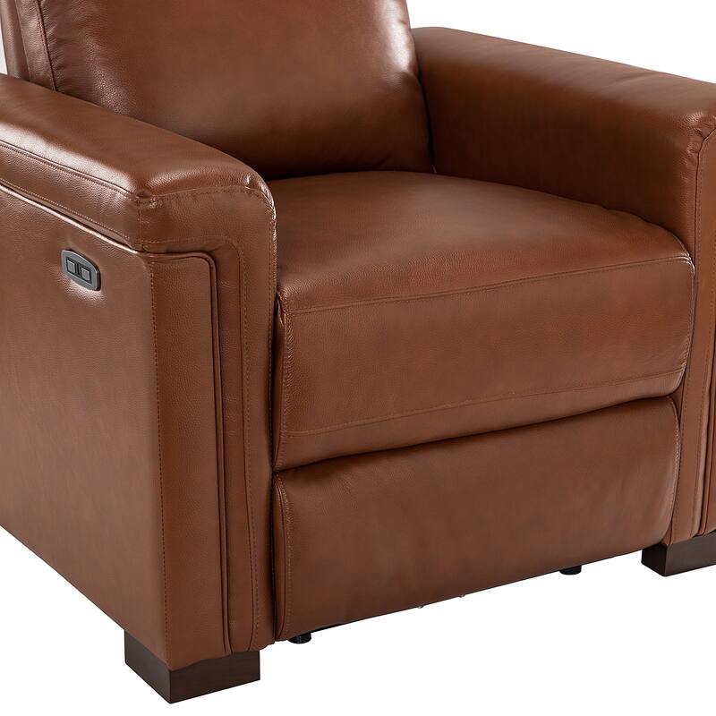 Alicia 34.65" Wide Contemporary Classic Genuine Leather Power Recliner With USB Port