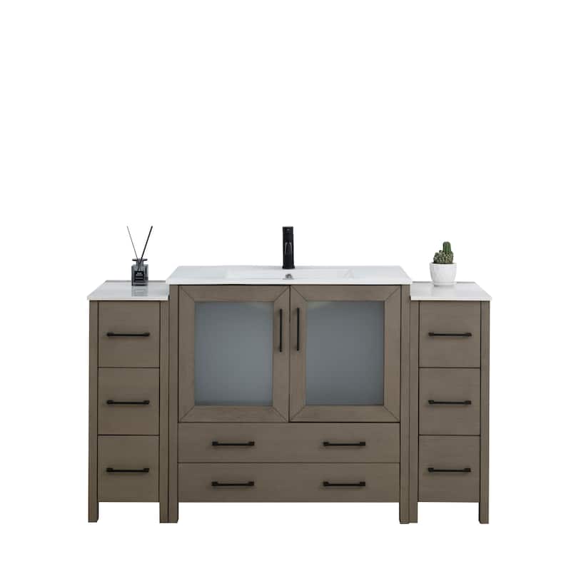 Vanity Art 60-Inch Single Sink Bathroom Vanity Set 8 Dove-Tailed Drawers 3 Cabinets 1 Shelf Soft-Closing Doors with Free Mirror