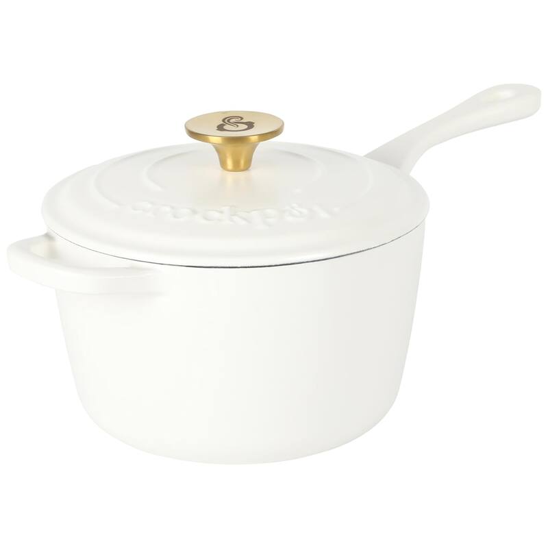 Crock-Pot Artisan 3 Quart Enameled Cast Iron Saucepan with Lid in Linen and Gold