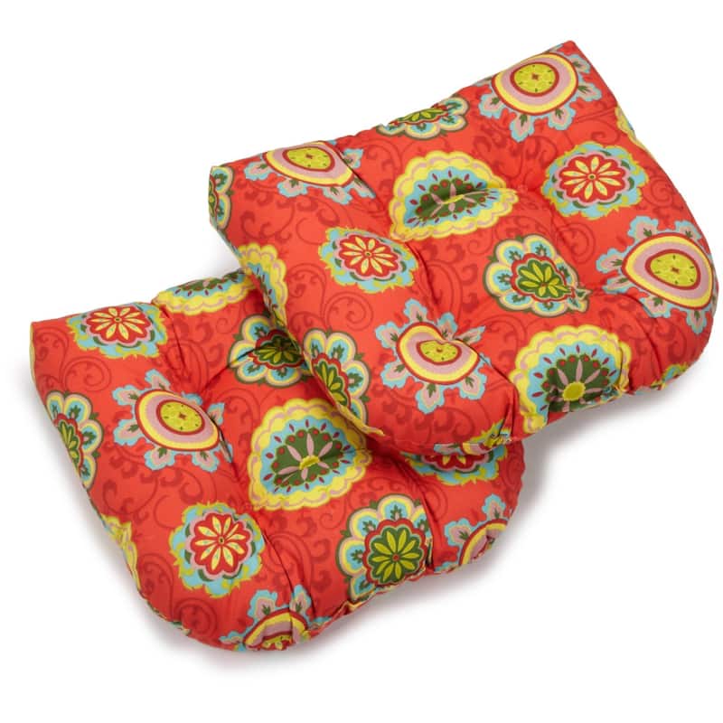 19-inch Rounded Back Indoor/Outdoor Chair Cushions (Set of 2) - 19" x 19" - Farrington Terrace Grenadine