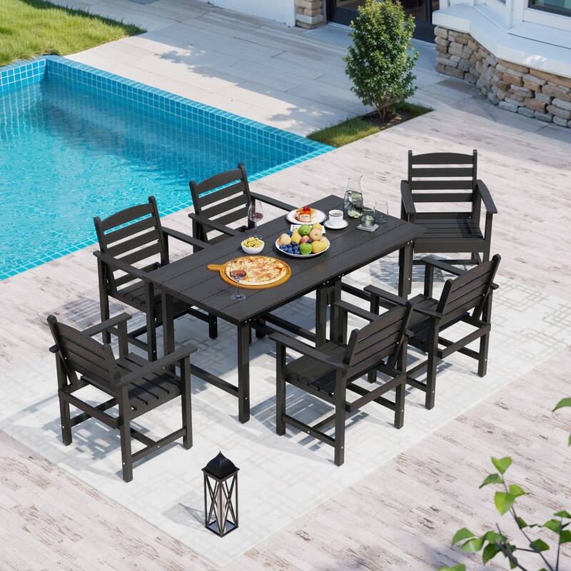 7-Piece HDPE Outdoor Dining Table Sets - Black