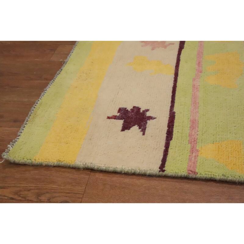 Hand Knotted Oriental 100% Wool Carpet Modern Geometric Green Gabbeh Area Rug - 9' 2'' X 5' 10''