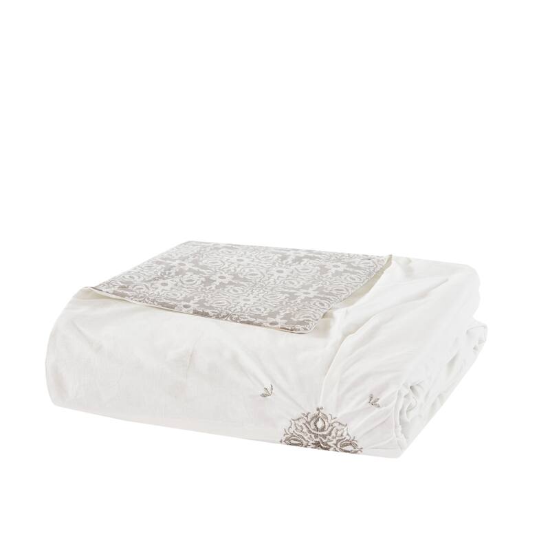 Madison Park Edna Embroidered Cotton Reversible Duvet Cover Set