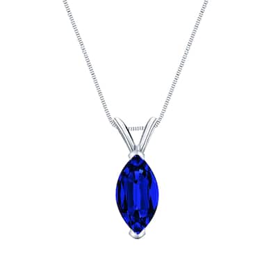 Auriya 14K Gold Lab Grown Gemstone Blue Sapphire Pendant Marquise 0.20 to 1.00 ct. tw. V-End Prong