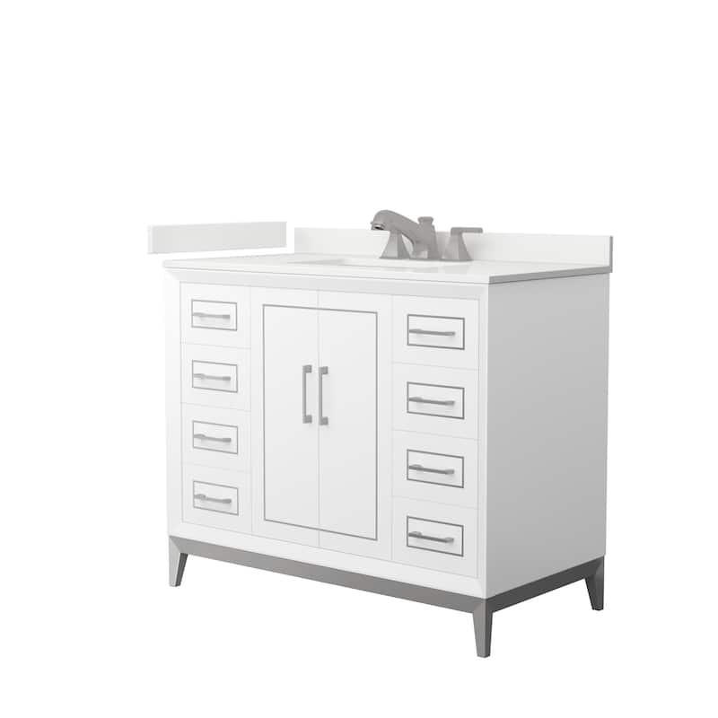 Marlena 42-inch Single Vanity, Quartz Top - White, Nickel Trim, White Quartz Top
