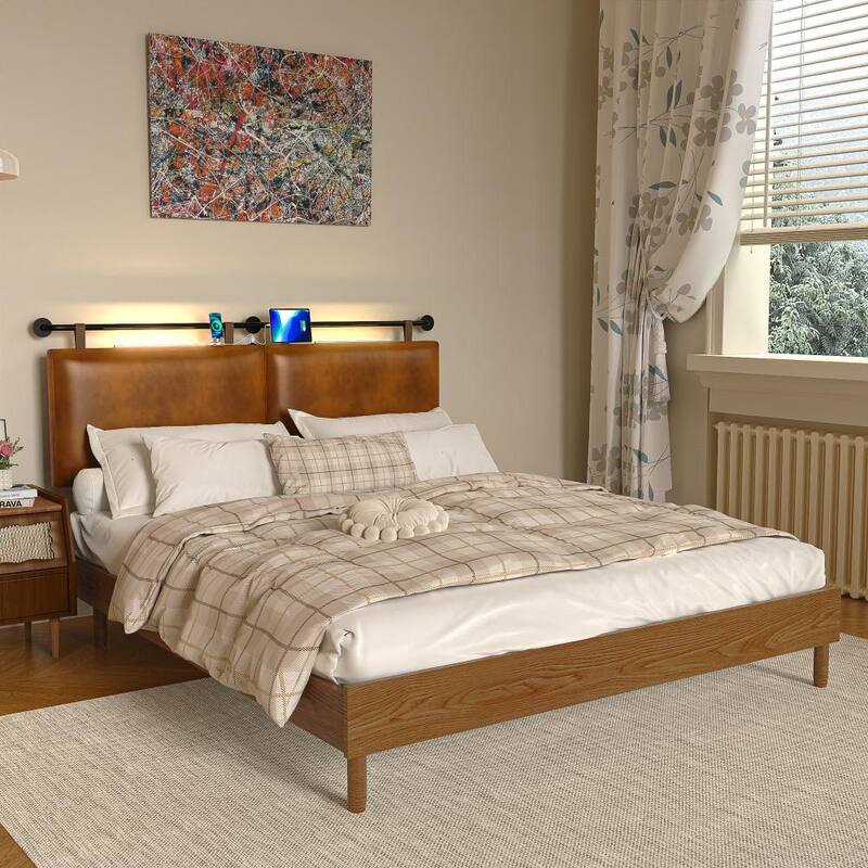 Wayna Headboard with USB and Light, Wall Mounted Headboard - Flat - Queen
