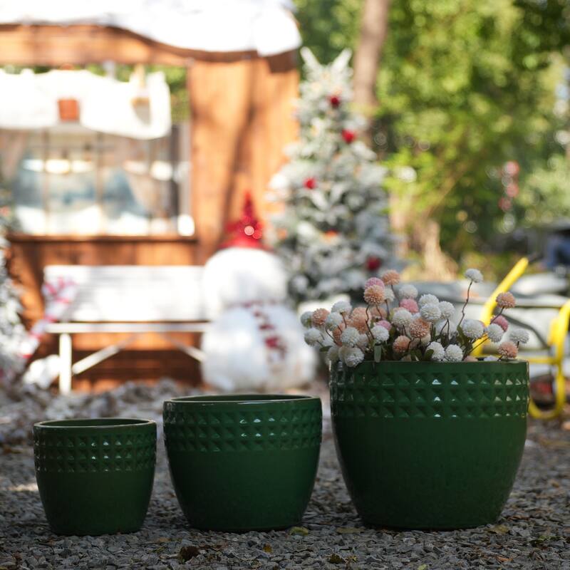 Anmytek Handmade Ceramic Planter Set of 3 for Orchids Succulents