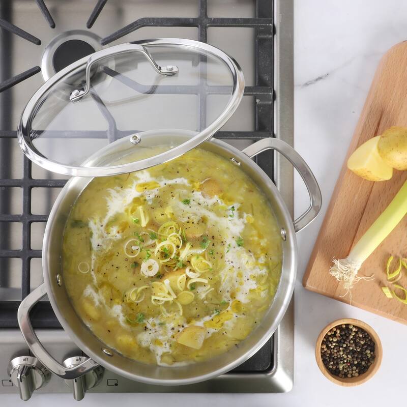 Sur La Table Kitchen Essentials 3-Piece 5.3-Quart Stainless Steel Dutch Oven with Steamer Insert & Glass Lid