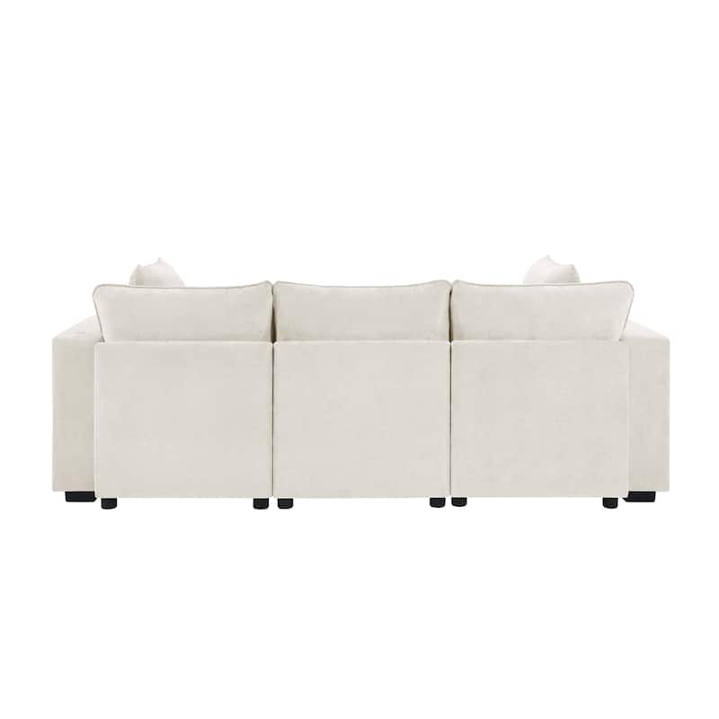 Smooth Chenille Sectional Sofa U-Shaped Modular Sofa Bed L-Shaped Couch with Movable Ottoman, Storage Armrests and USB Ports