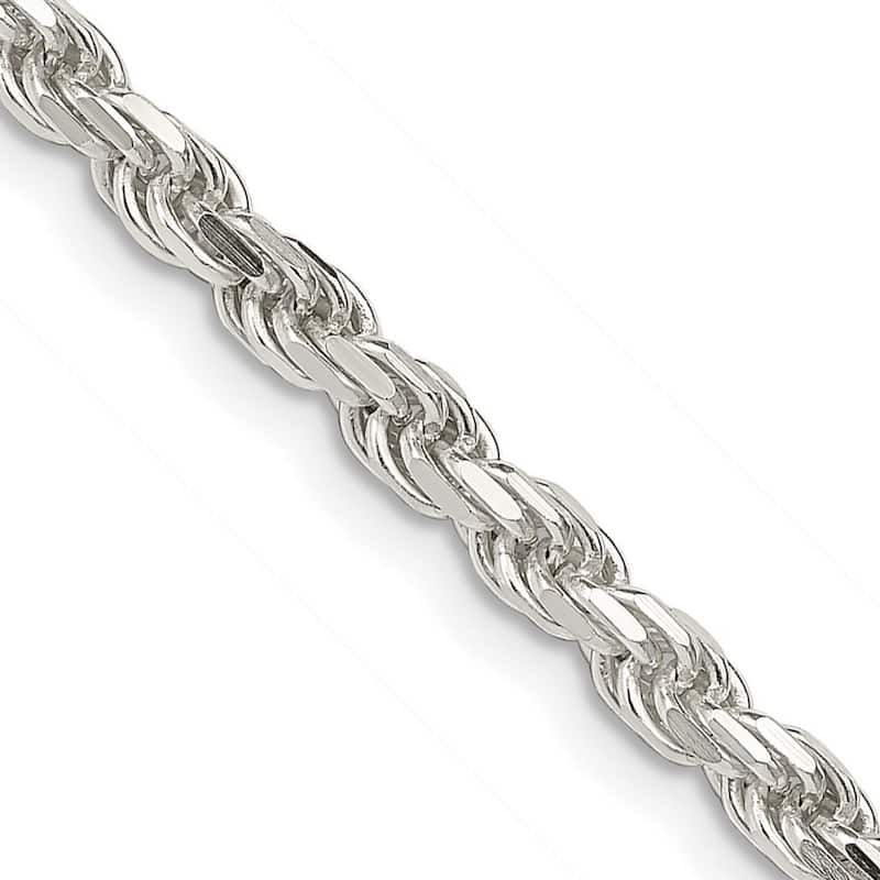 Curata 925 Sterling Silver Solid Polished 3.5mm Sparkle Cut Rope Chain Anklet 9 Inch Lobster Claw