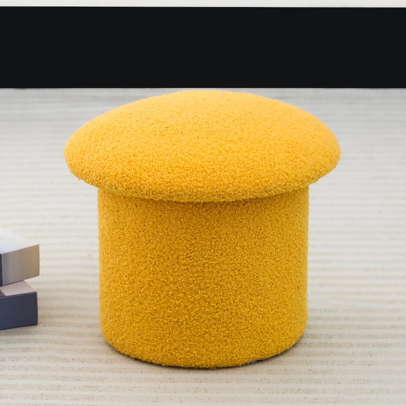 Adeco Mushroom Ottoman Teddy Velvet Foot Stool
