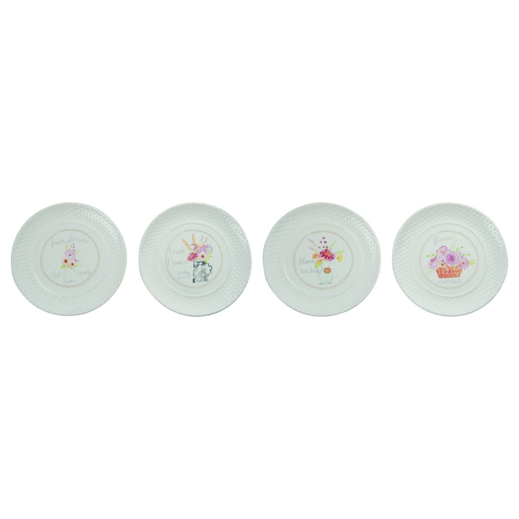 Transpac Ceramic Flower Market Plate Set of 4 Spring Home Decorations
