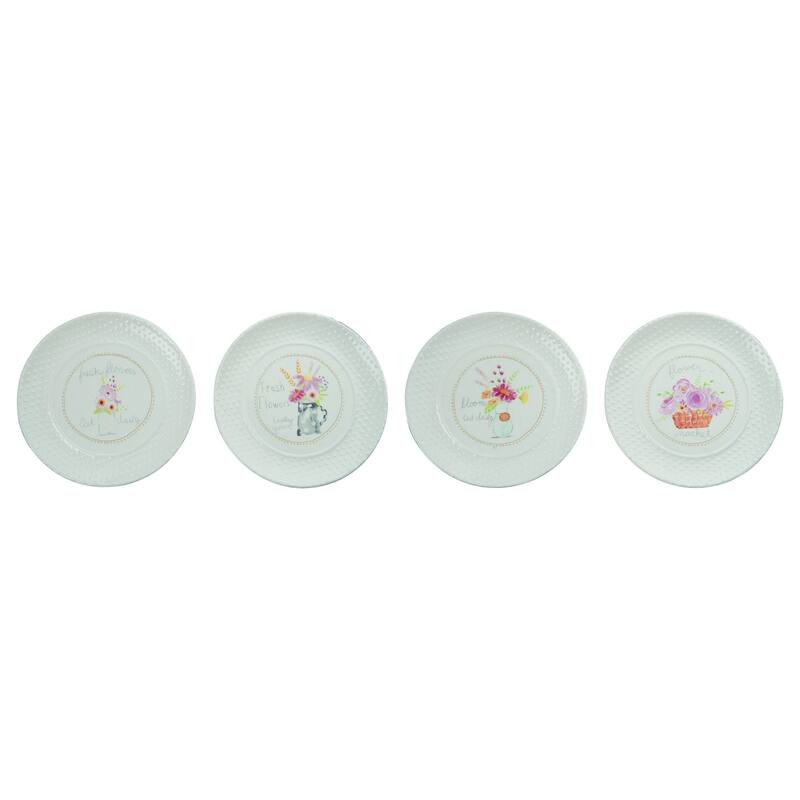 Transpac Ceramic Flower Market Plate Set of 4 Spring Home Decorations