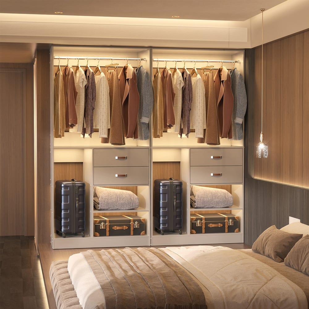 Navada Set of 2 Freestanding Closet Organizer with Hanging Rods and Drawers, Closet System for Walk-in Closet