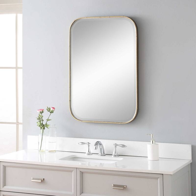 Uttermost Malay 30" x 21" Asian Inspired Bamboo Frame Vanity Bathroom - Antique Gold Leaf