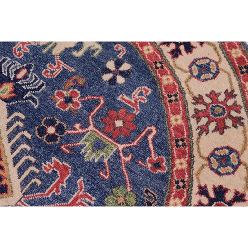 Bohemian Kazak Giselle Blue/Natural Wool Round - 4'10'' x 4'10''