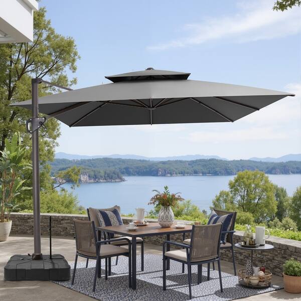 11 foot patio table umbrella Hampton Bay 11 ft. Market Patio Umbrella in Putty Beige