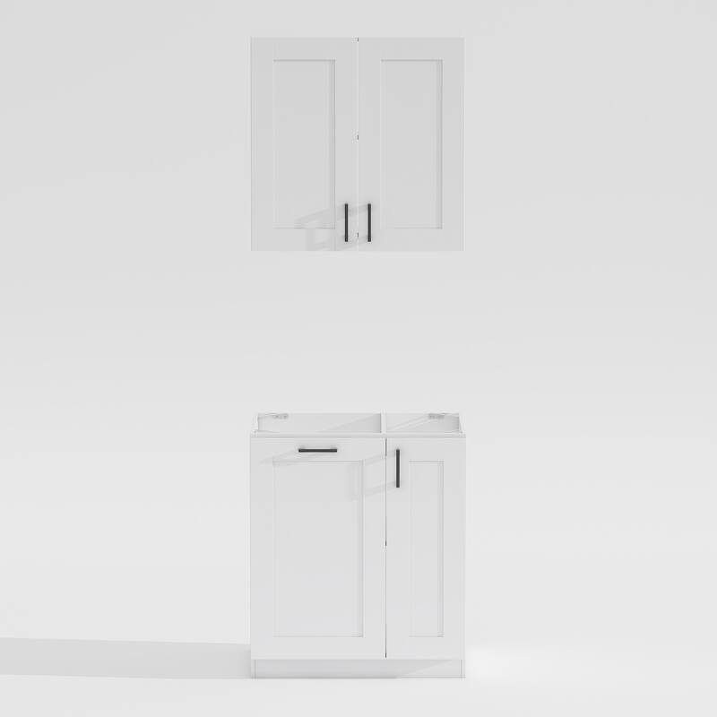 Modular White Kitchen Cabinet Set Customizable Base and Wall Cabinets Pantry Storage and DIY Countertop Design(Without desktop)