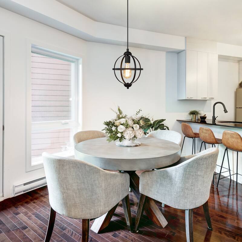 Modern Farmhouse Black 1-Light Globe Pendant Transitional Metal Island Light for Dining Room - 9.4'' L x 9.4'' W x 12.2'' H