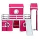 preview thumbnail 27 of 56, Castle Style Twin/Full Size Loft Bed with Slide and Ladder, Solid Wood Loft Bed Frame with Pink Tent and Tower, Playhouse Bed