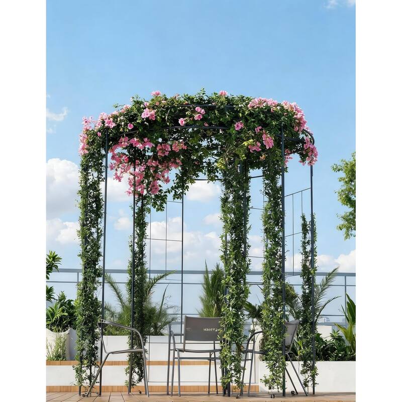 8.8 ft Black Metal Garden Arbor, Birdcage Wedding Arch - Black
