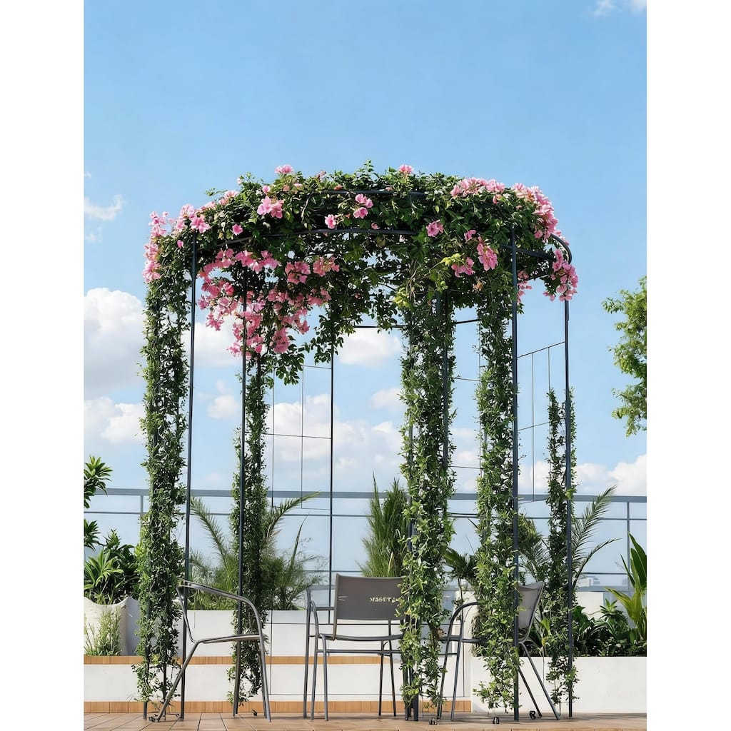 8.8 ft Black Metal Garden Arbor, Birdcage Wedding Arch
