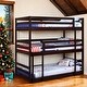 preview thumbnail 1 of 4, Wooden Triple Twin over Twin over Twin Bunk Bed with Built-in Ladders,Kids Bed Design Brown