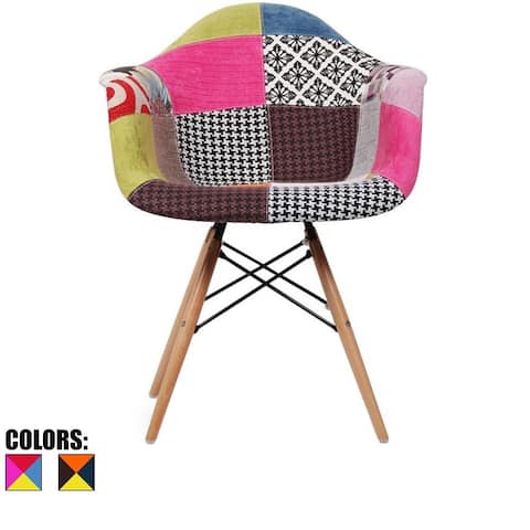 Plastic Chair Armchair With Arm Patchwork Fabric Natural Wood Legs Dining