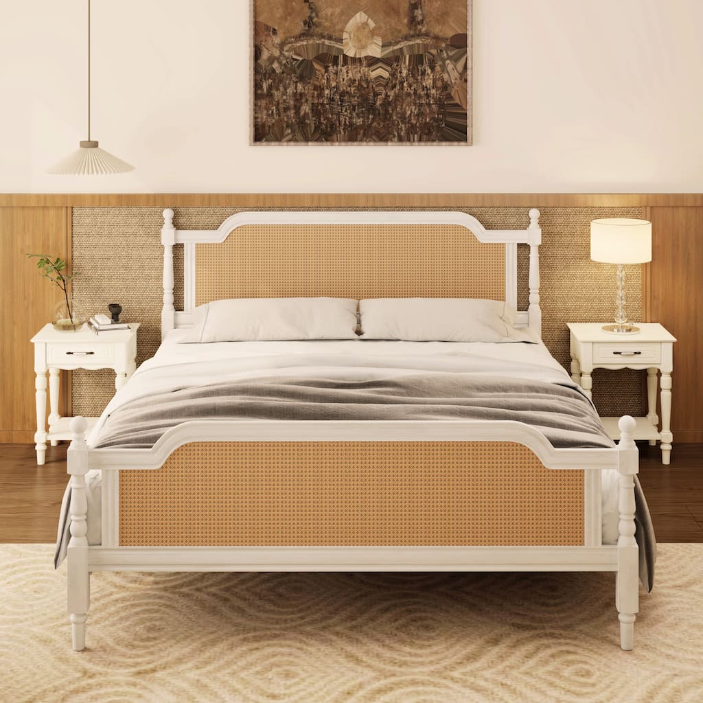 Traditional Style Rattan King Size Bed Frame