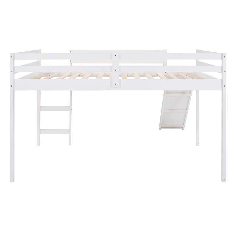 Multifunctional Full Size Loft Bed with Slide, White