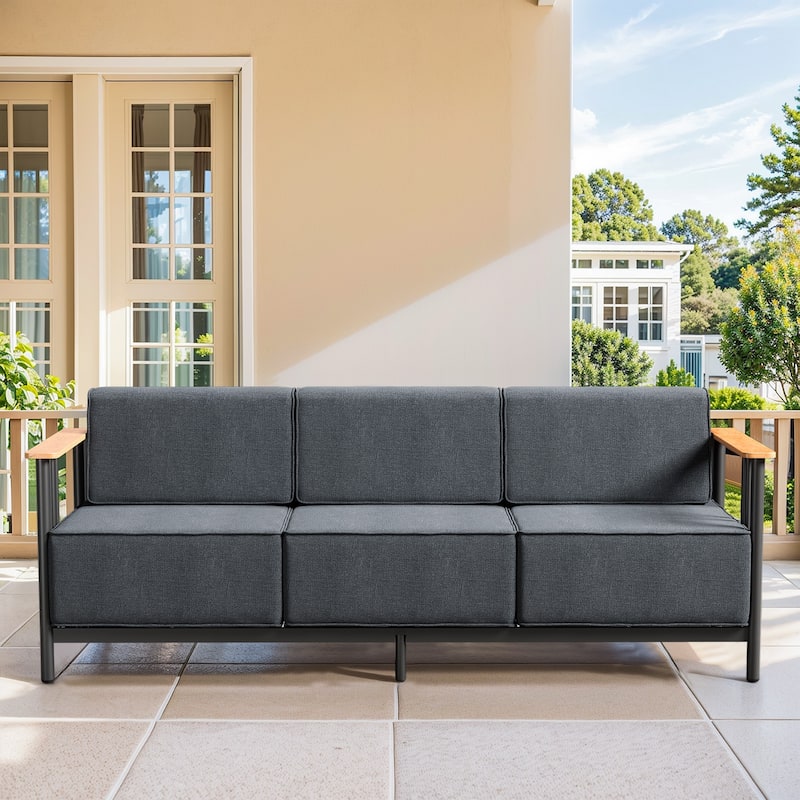 Pocassy Sofa Chair Funiture Set - Black & Dark Grey Cushion - 1PC 3-Seat Sofa