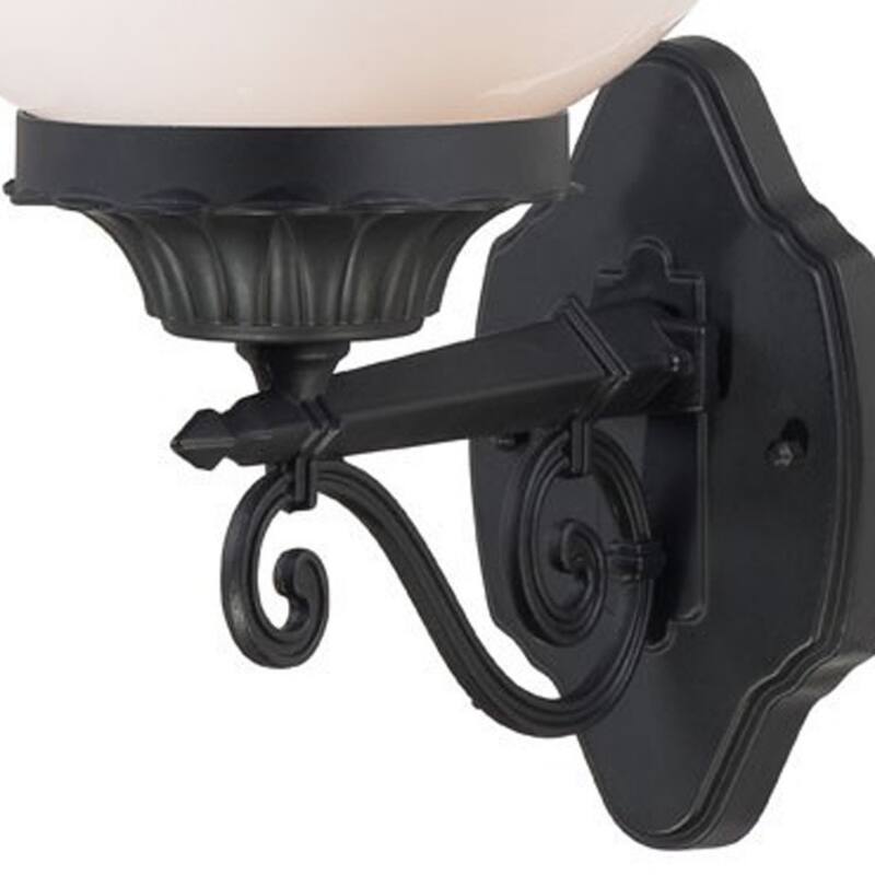 Matte Black Aluminum Wall Sconce with White Globe Flush Mount Outdoor Light - 12” x 9.88” x 17” (D x W x H)