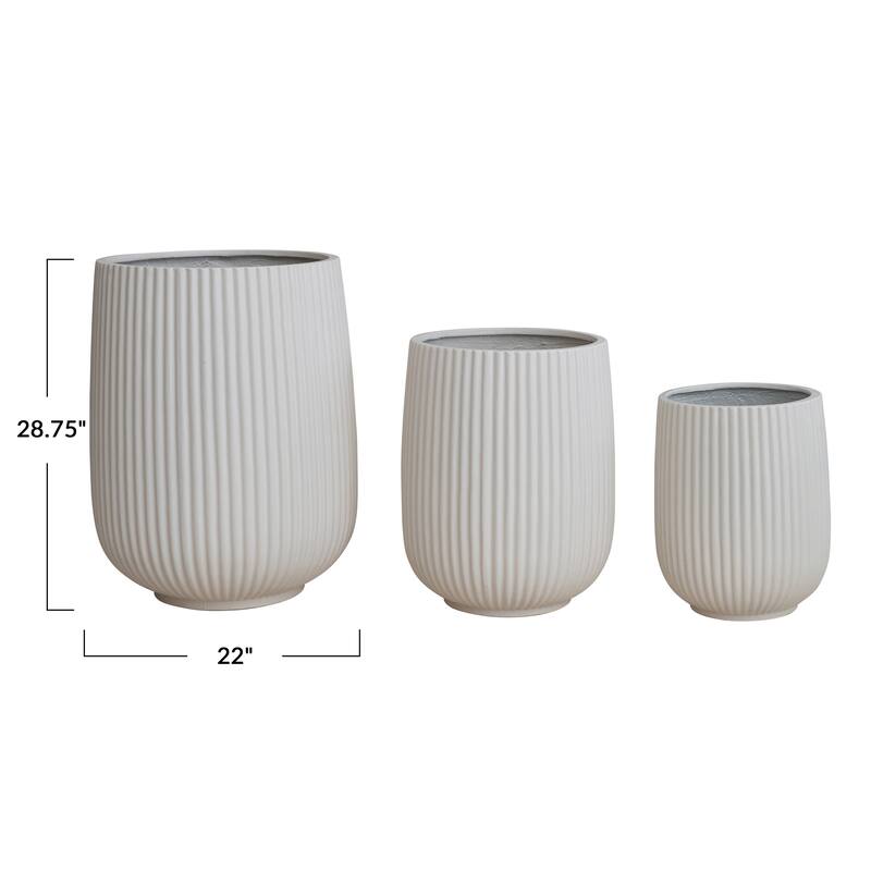 3-Piece Lightweight Eco Stone Fluted Indoor/Outdoor Planters