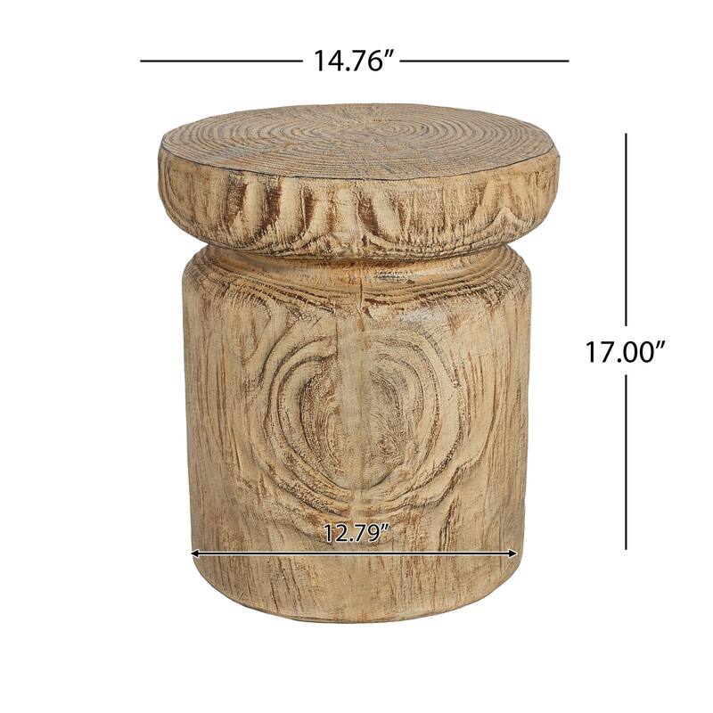 Christopher Knight Home - Terra Rustic Tree-Stump Lightweight Concrete Side Table in Natural Wood Grain - 17"W x 17"D x 14.6"H