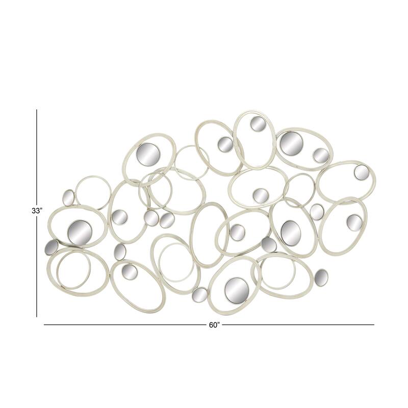 Silver Metal Overlapping Oval Geometric Home Wall Decor with Round Mirrored Accents