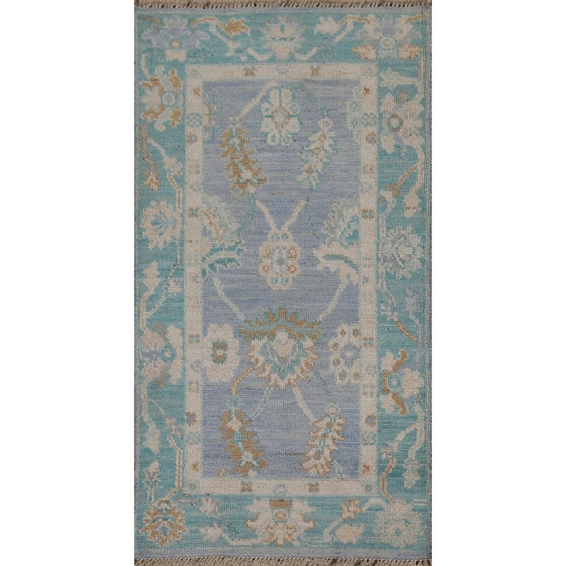 Geometric Oriental Oushak Turkish Rug Wool Hand-knotted Foyer Carpet - 2'0" x 3'11"
