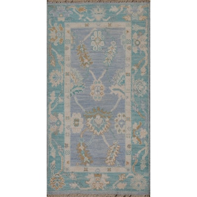 Geometric Oriental Oushak Turkish Rug Wool Hand-knotted Foyer Carpet - 2'0" x 3'11"
