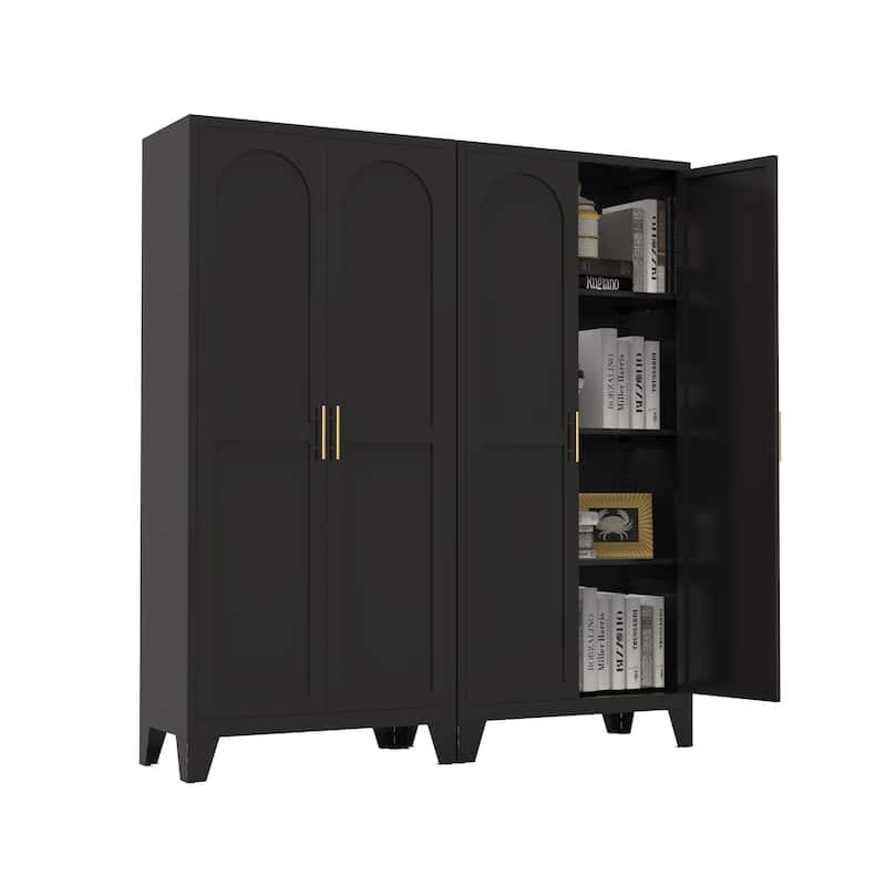 61'' 2 Shapely Doors Cabinet, Metal Storage Cabinet with Doors and Adjustable Shelves