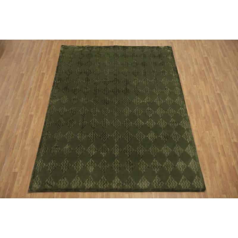 Hand Knotted Oriental 100% Wool Carpet Modern Contemporary Green Nepalese Area Rug - 10' 3'' X 8' 2''