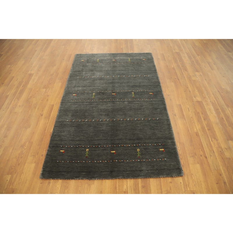 Hand Knotted Oriental 100% Wool Carpet Tribal Animal Pictorial Greys & Charcoal Gabbeh Area Rug - 5' 9'' X 3' 8''