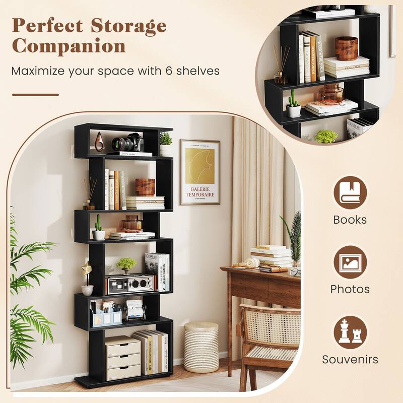 Gymax 2PCS 6-tier Storage Bookshelf Tall Display Shelf w/