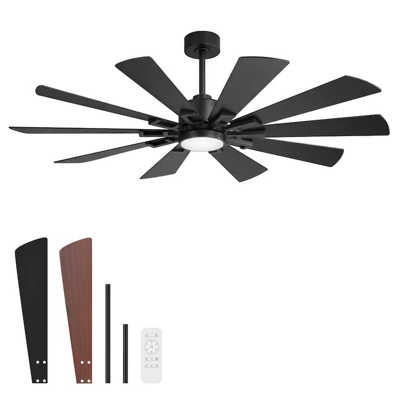 62/72-Inch Reversible 10-Blade Large Ceiling Fan with Light and Remote