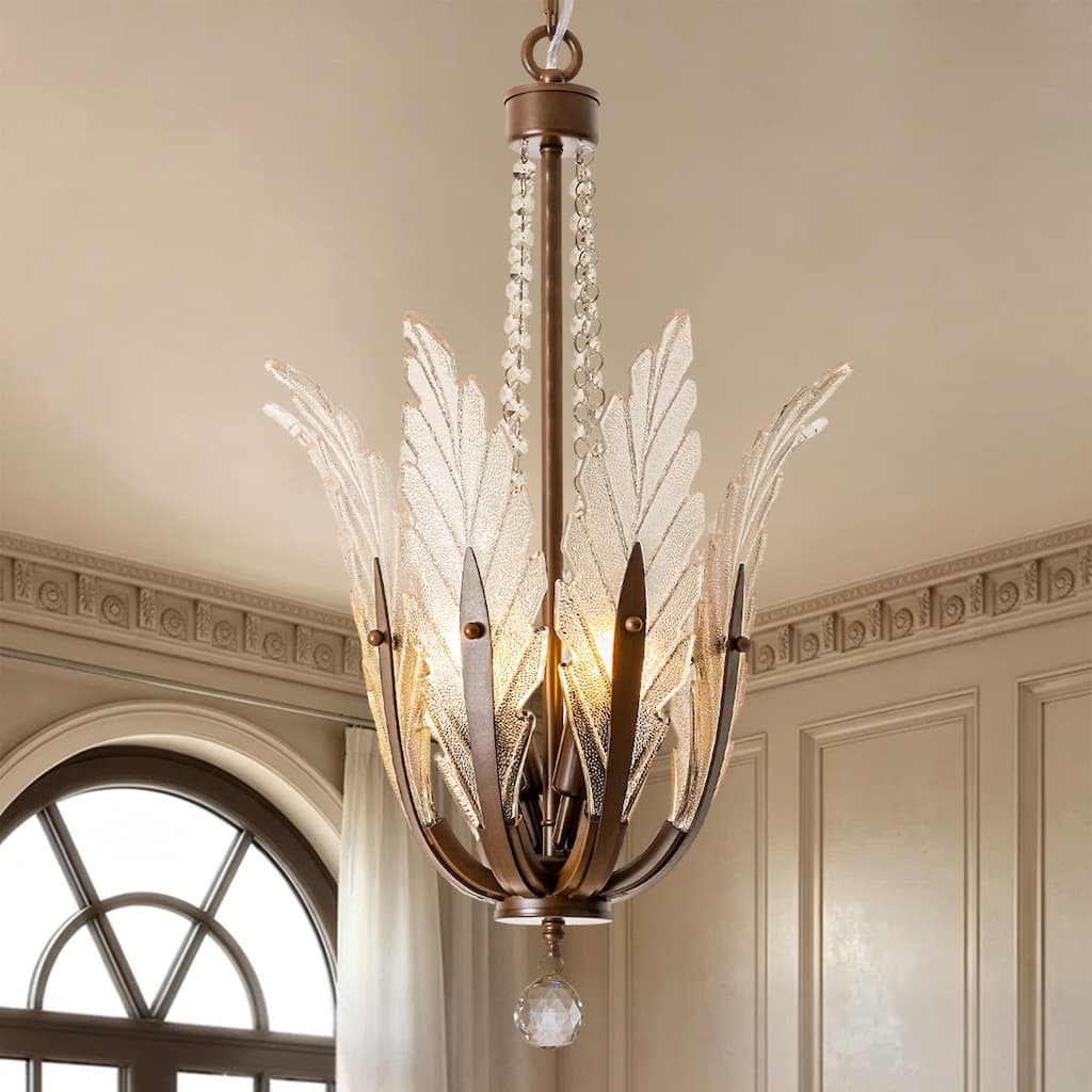 Rennnsan 4-Light French Country Crystal Leaf Accents Chandelier for Dining Room & Bedroom - 16.9 in. W x 24.8 in. H