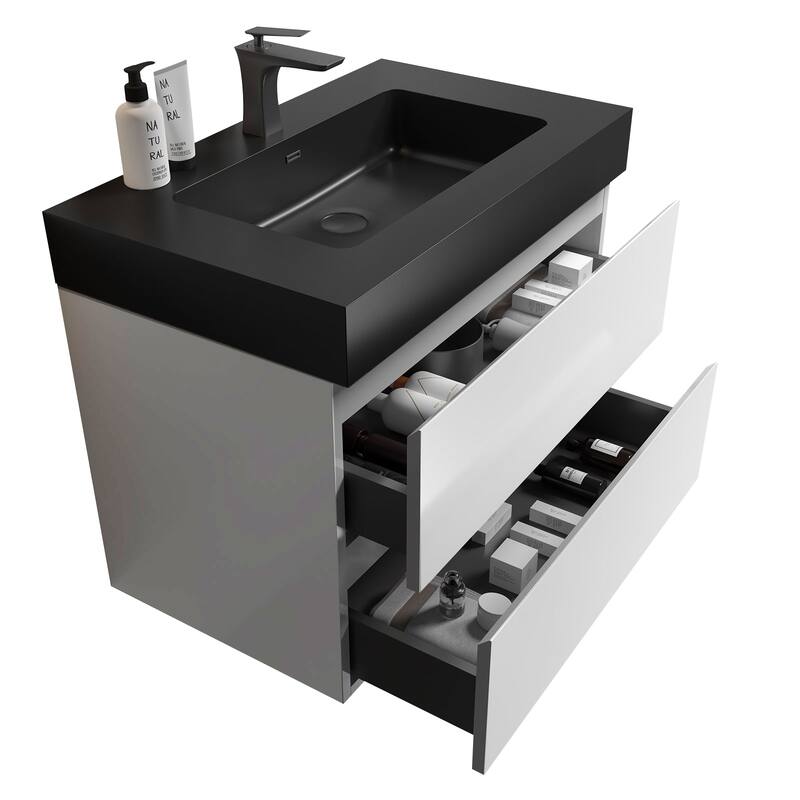 GDFStudio - Naomi Modern Floating Bathroom Vanity with Soft-Close Drawers and Pre-Assembled One-Piece Sink Basin
