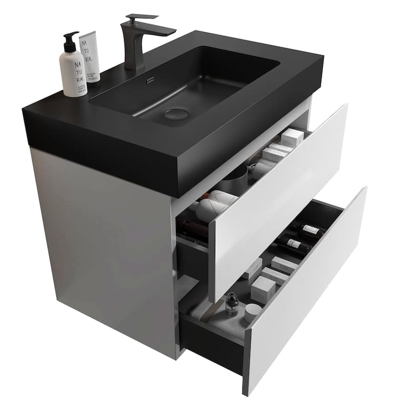 Modern Large Storage Wall Mounted Bathroom Vanity with One-Piece Sink Basin without Drain and Faucet