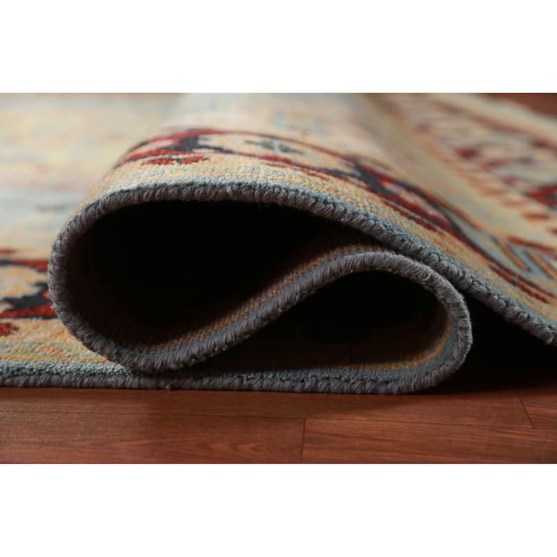 Light Blue Geometric Viss Oriental Large Rug Handmade Wool Carpet - 9'9" x 13'9"